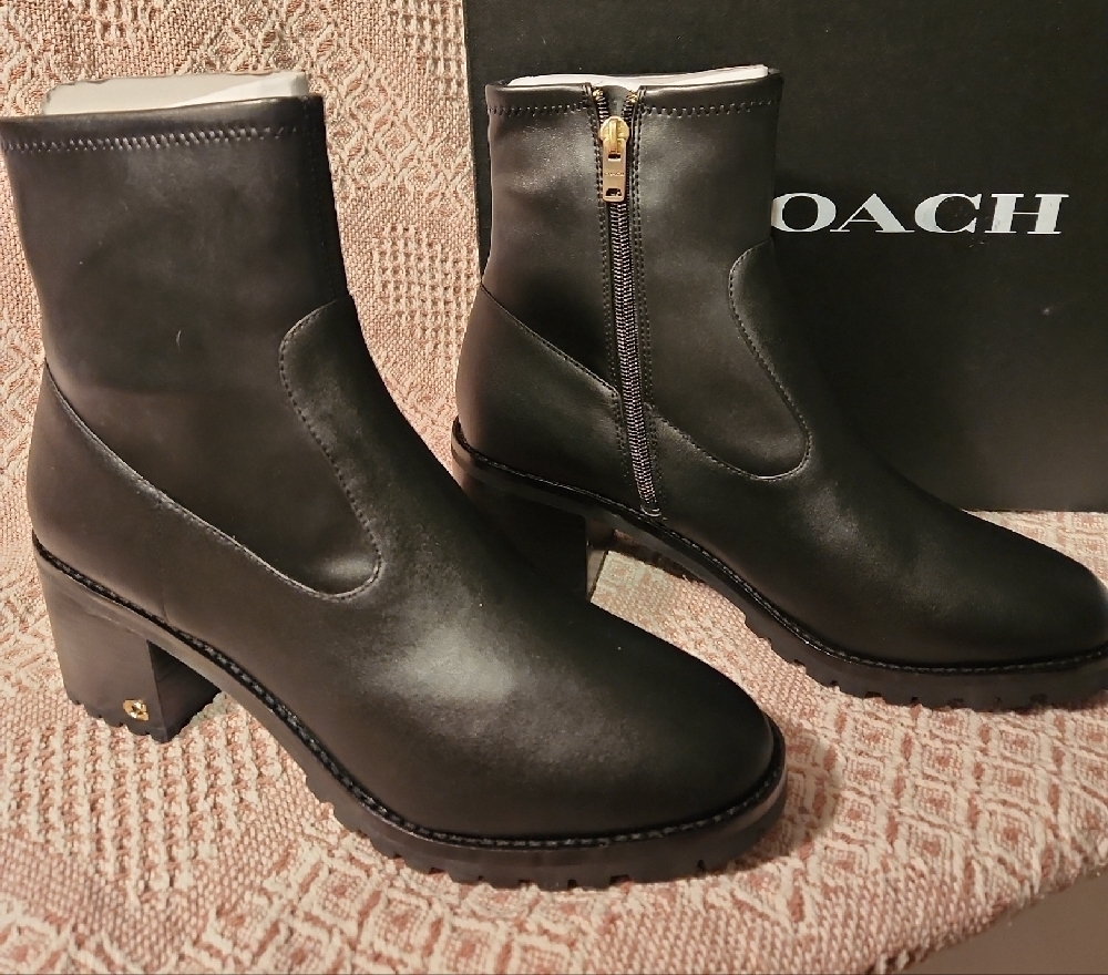 Coach Joy Black Heeled Bootie Chunky Block Heel Women Size 11 - Picture 3 of 14